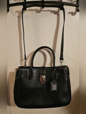 Dooney & Bourke Black Satchel with Top Handles and Detachable Strap